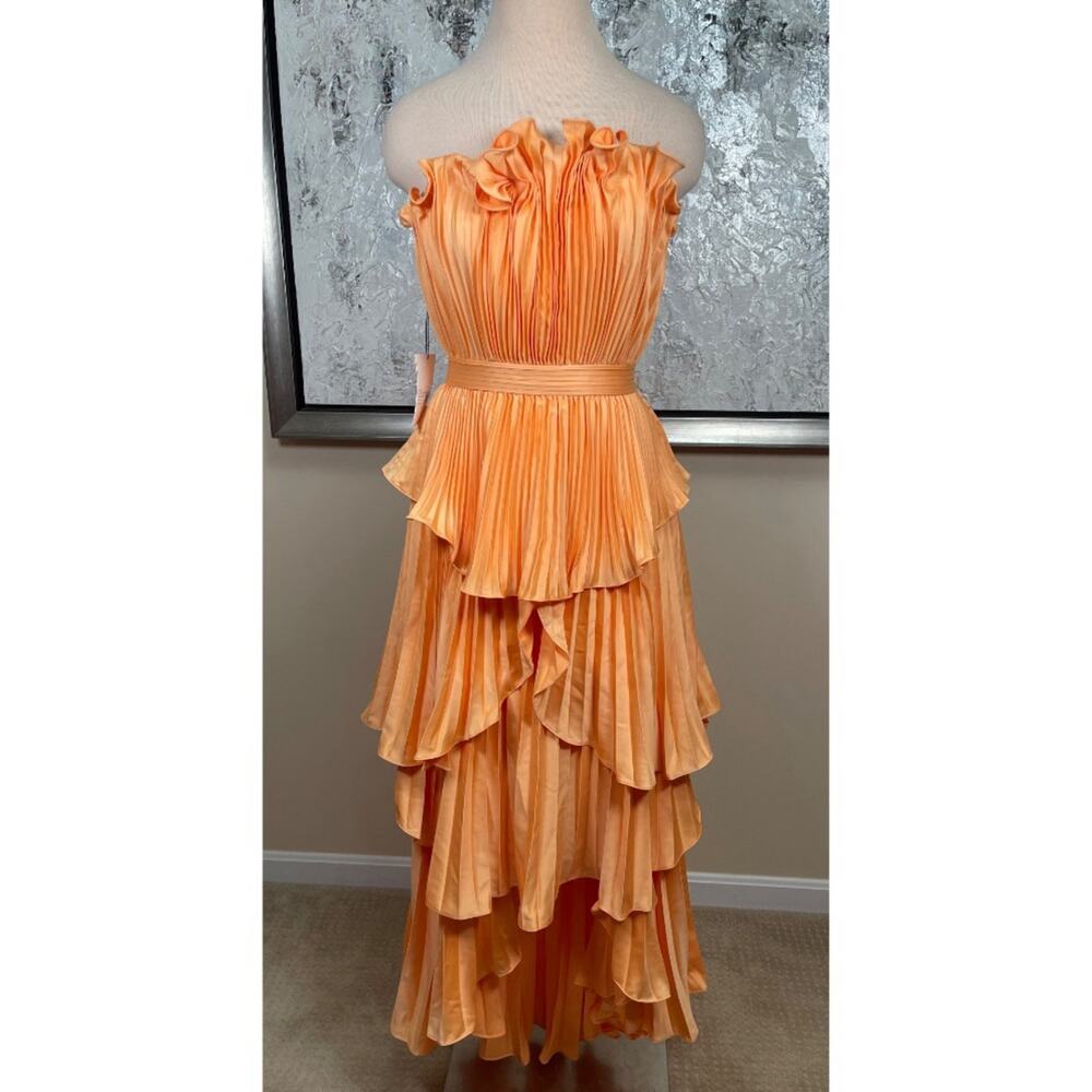 AMUR Janey Strapless Tiered Ruffle Orange Maxi Dress Size 4 - Picture 4 of 10